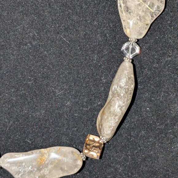 Rutilated Quartz Glass Beaded Ornate Sterling Silver Clasp Statement Necklace - Picture 3 of 7